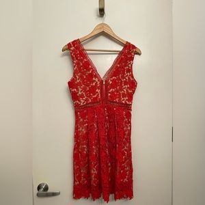 Francesca’s Collection | Red lace overlay dress, size Small